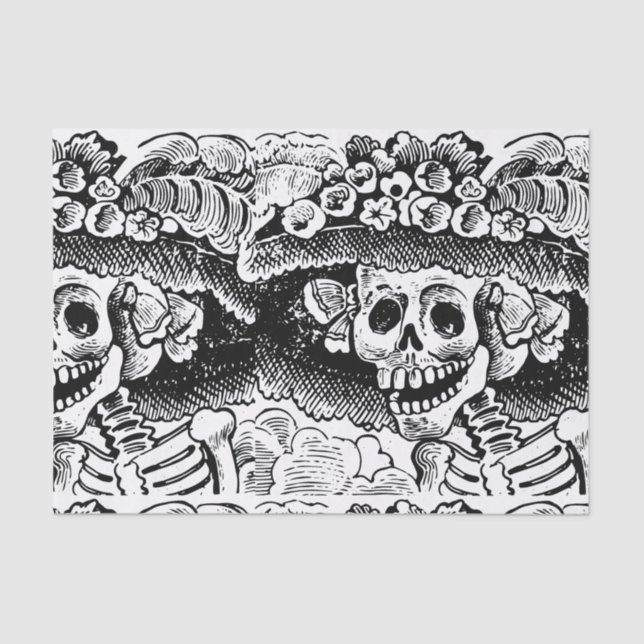 Vintage Floral Skull Halloween Tissue Paper (Front)
