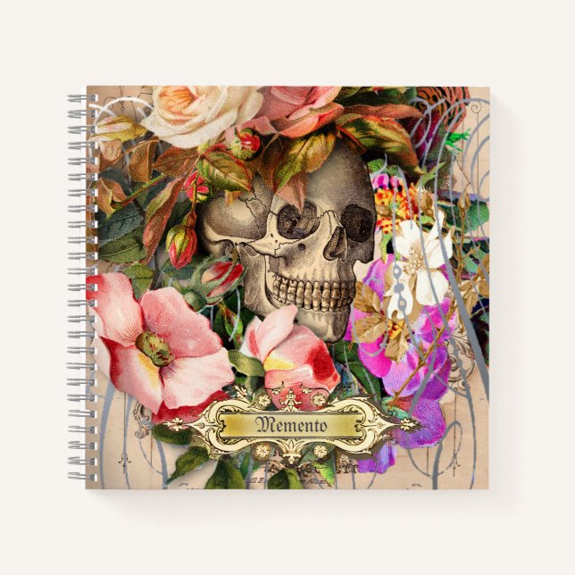 Vintage Floral Skull Notebook (Front)