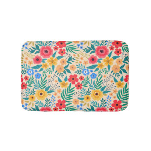 Vintage Floral, Small Colourful Flowers. Bath Mat
