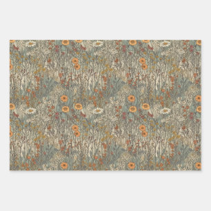 Vintage, floral, soft colours,field of wildflowers wrapping paper sheet