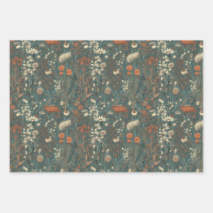Vintage, floral, soft colours,field of wildflowers wrapping paper sheet