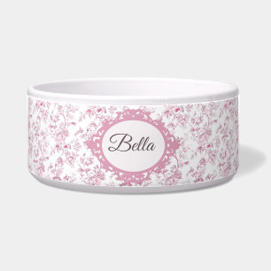 vintage floral Soft Pink & White Pet Bowl