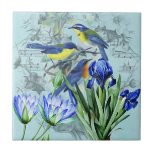 Vintage Floral Songbirds Apparel and Gifts Tile