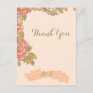 vintage floral spring wedding thank you postcard