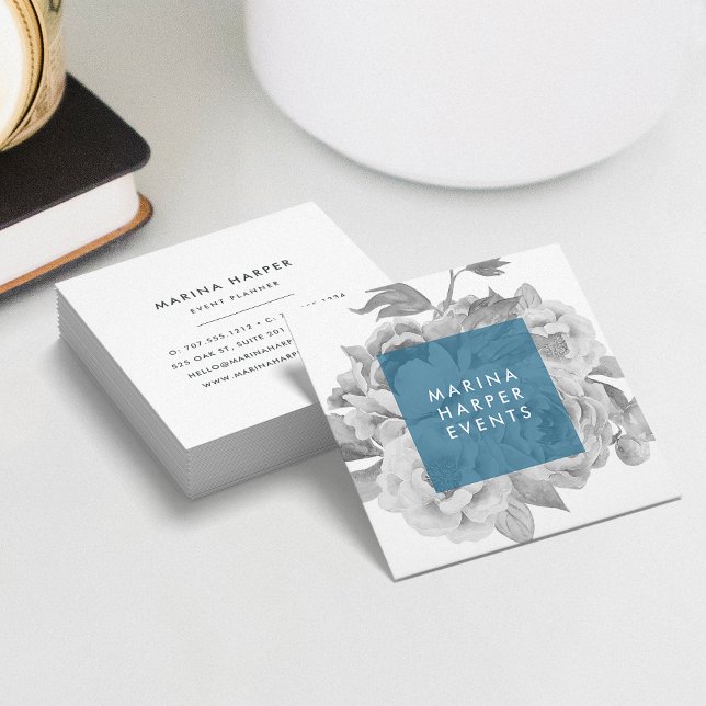 Vintage Floral Square Business Cards | Cerulean (Creator Uploaded)