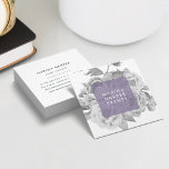 Vintage Floral Square Business Cards | Lilac<br><div class="desc">Elegant vintage style floral business cards in a unique square shape feature a posy of black and white watercolor peonies with your name or company name and title displayed on a sheer lavender lilac overlay. Add your full contact information to the reverse side. Perfect for wedding planners, event planners and...</div>