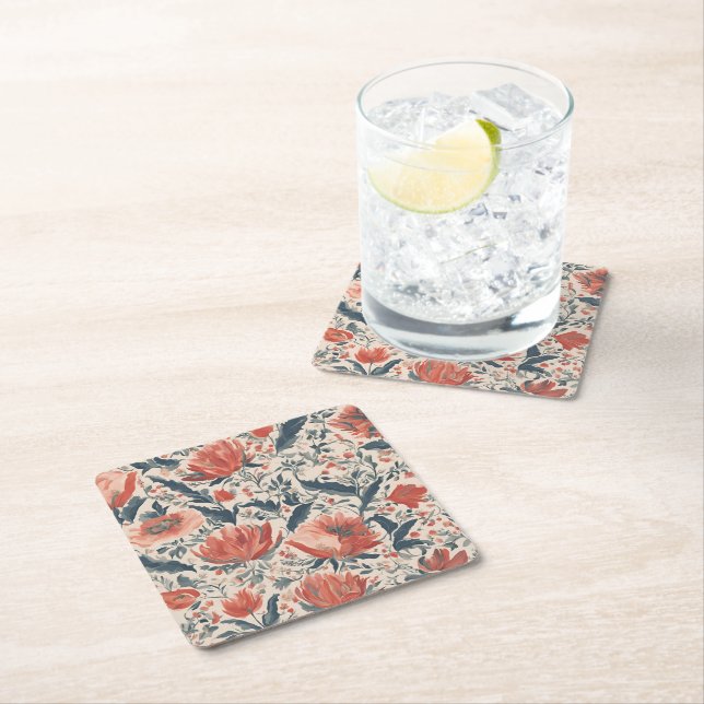 Vintage Floral Square Paper Coaster (Insitu)