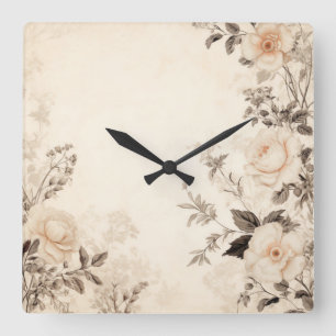 Vintage Floral Square Wall Clock