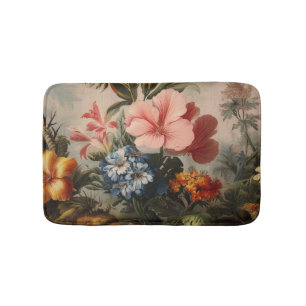 Vintage floral still life with tropical flowers bath mat