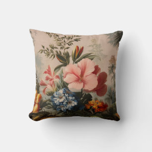 Vintage floral still life with tropical flowers throw pillow