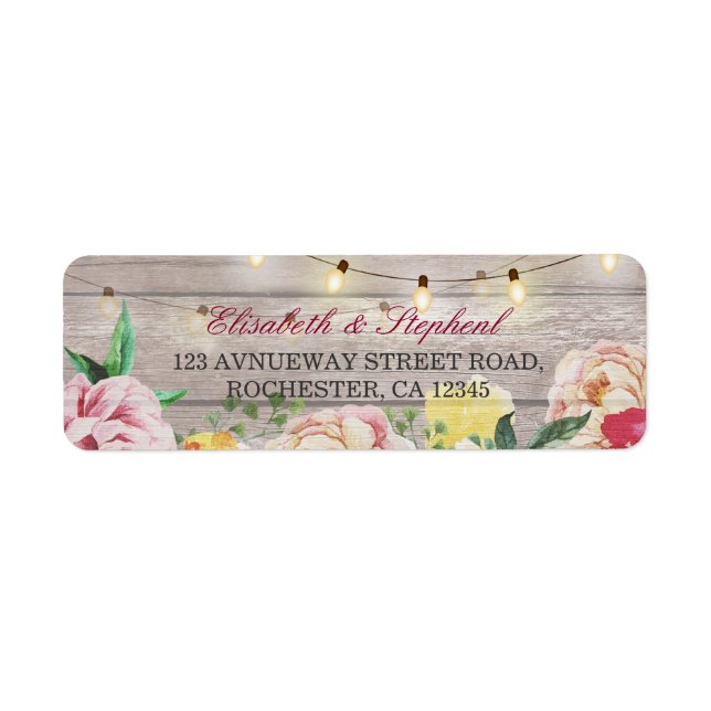 Vintage Floral String Lights Rustic Wood Wedding (Front)