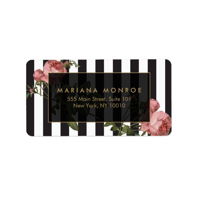 Vintage Floral Striped Address Label (Front)