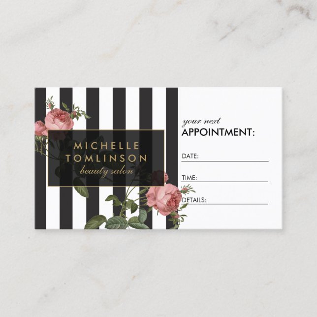 Vintage Floral Striped Salon Appointment Card (Front)