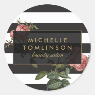 Vintage Floral Striped Salon II Classic Round Sticker