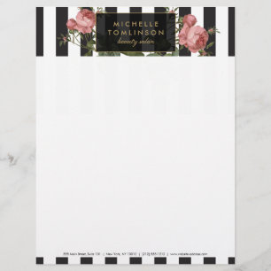 Vintage Floral Striped Salon Letterhead