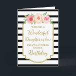 Vintage Floral Stripes Daughter in law Birthday Card<br><div class="desc">Birthday card for daughter in law with vintage pink and peach watercolor flowers,  black and white stripes,  gold rustic frame,  rustic handwritten style text and thoughtful verse.</div>