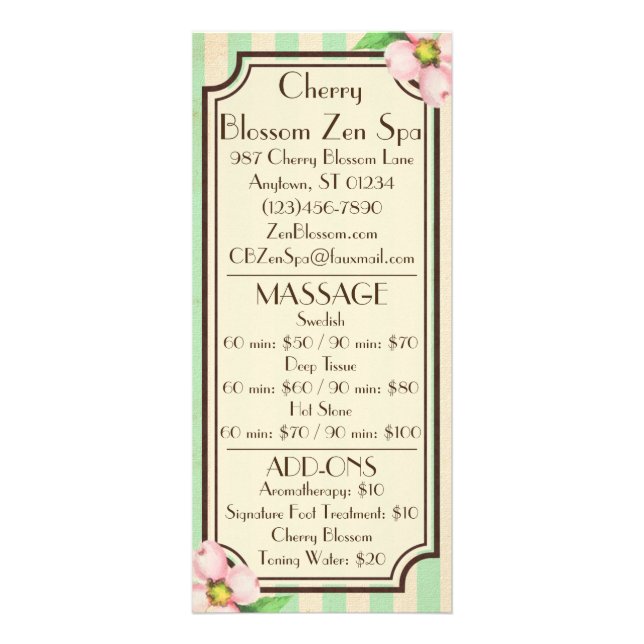 Vintage Floral & Stripes Menu Cards (Back)