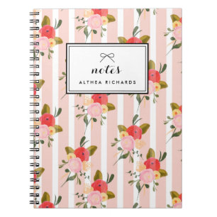 Vintage Floral Stripes Pattern Personized Notebook