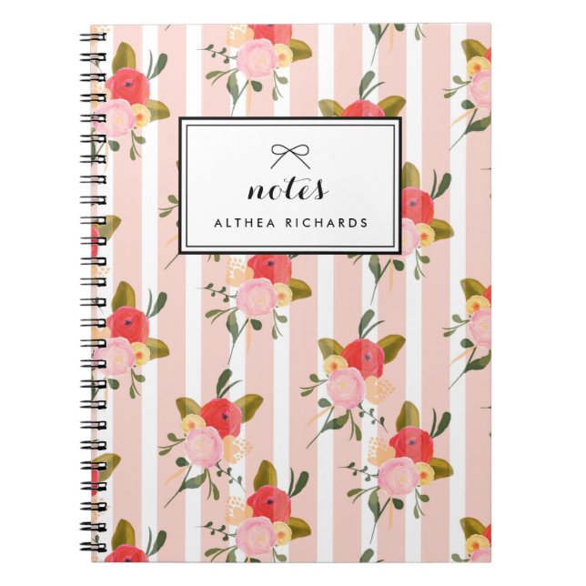 Vintage Floral Stripes Pattern Personized Notebook (Front)