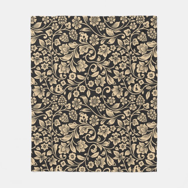 Vintage floral, stylized grey background fleece blanket (Front)