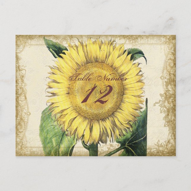 Vintage Floral Sunflowers - Autumn Fall Wedding Postcard (Front)
