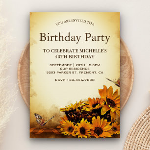 Vintage Floral Sunflowers Birthday Party Invitation