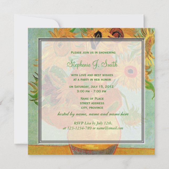 Vintage floral sunflowers bridal shower invitation (Front)