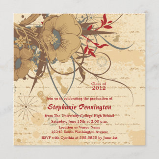 Vintage floral swirl graduation party announcement