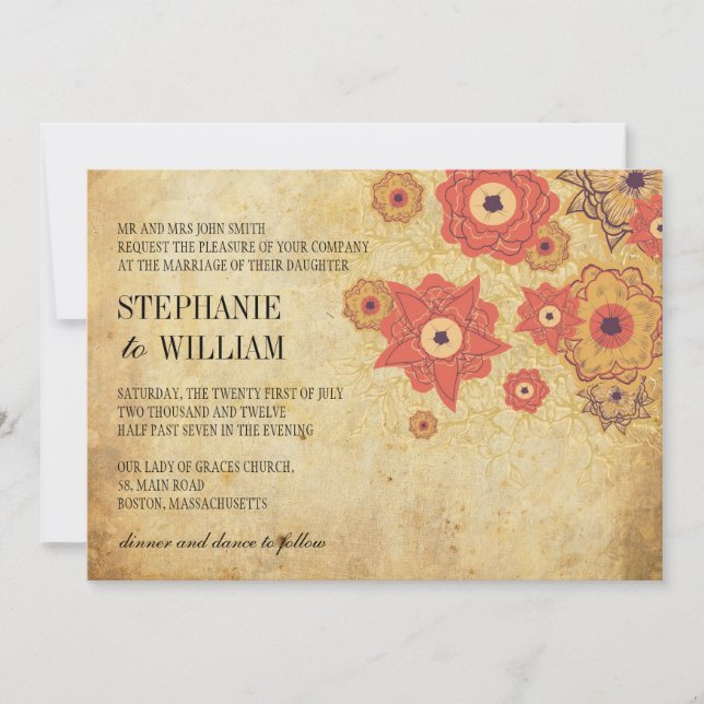 Vintage Floral Swirl Wedding Invitation (Front)