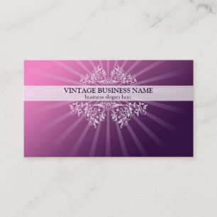 Vintage Floral Swirls & Rays Pink Gradient Business Card