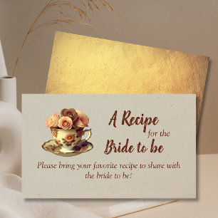 Vintage Floral Tea Party Bridal Shower Recipe Enclosure Card