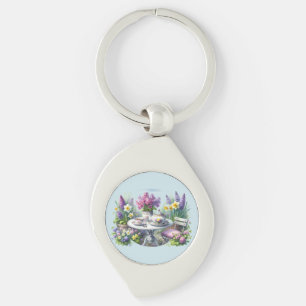Vintage Floral Tea Party in Garden Keychain