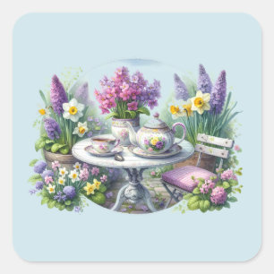 Vintage Floral Tea Party in Garden Square Sticker