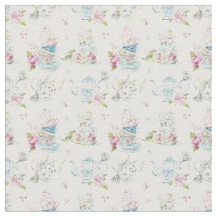 Vintage Floral Tea Party Victorian Watercolor Patt Fabric