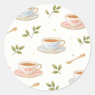 Vintage Floral Teacups Seamless Pattern Classic Round Sticker