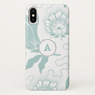 Vintage Floral Teal And White Print With Monogram Case-Mate iPhone Case