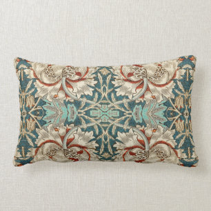 Vintage Floral Teal Orange Stylish Pattern Lumbar Pillow