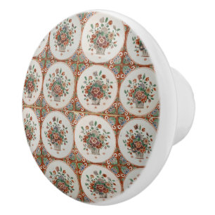 Vintage Floral Terracotta Tiles Pattern  Ceramic Knob