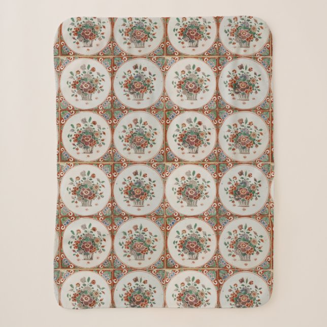 Vintage Floral Terracotta Tiles Pattern  Sherpa Blanket (Front)