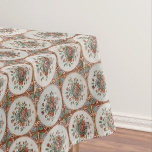 Vintage Floral Terracotta Tiles Pattern Tablecloth
