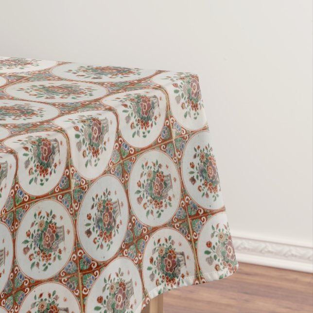 Vintage Floral Terracotta Tiles Pattern Tablecloth (In Situ)