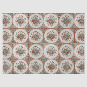 Vintage Floral Terracotta Tiles Pattern  Tissue Paper