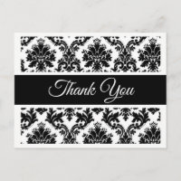 Vintage Floral Thank You Black and White Damask