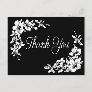 Vintage Floral Thank You Black & White Flower Postcard
