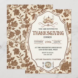 Vintage Floral Thanksgiving Invitation