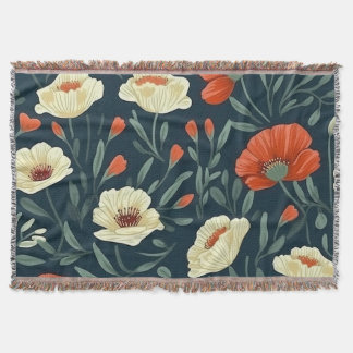 Vintage Floral Throw Blanket – Bold Poppy Flower 