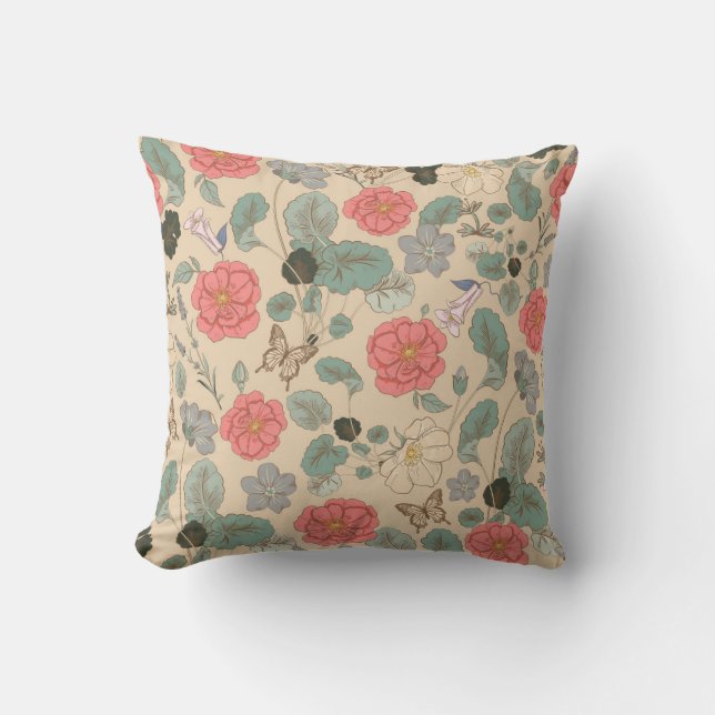 Vintage Floral Throw Pillow (Front)