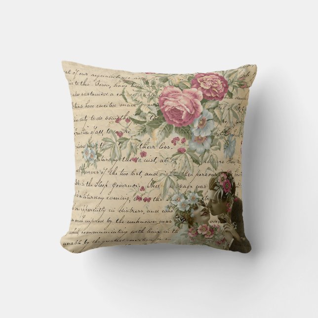 Vintage Floral Throw Pillow (Front)