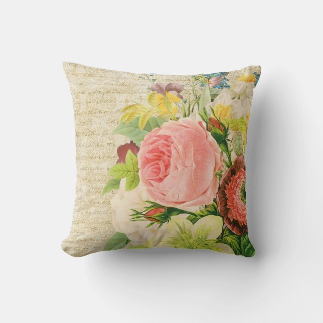 Vintage Floral Throw Pillow (Front)