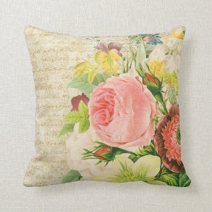 Vintage Floral Throw Pillow